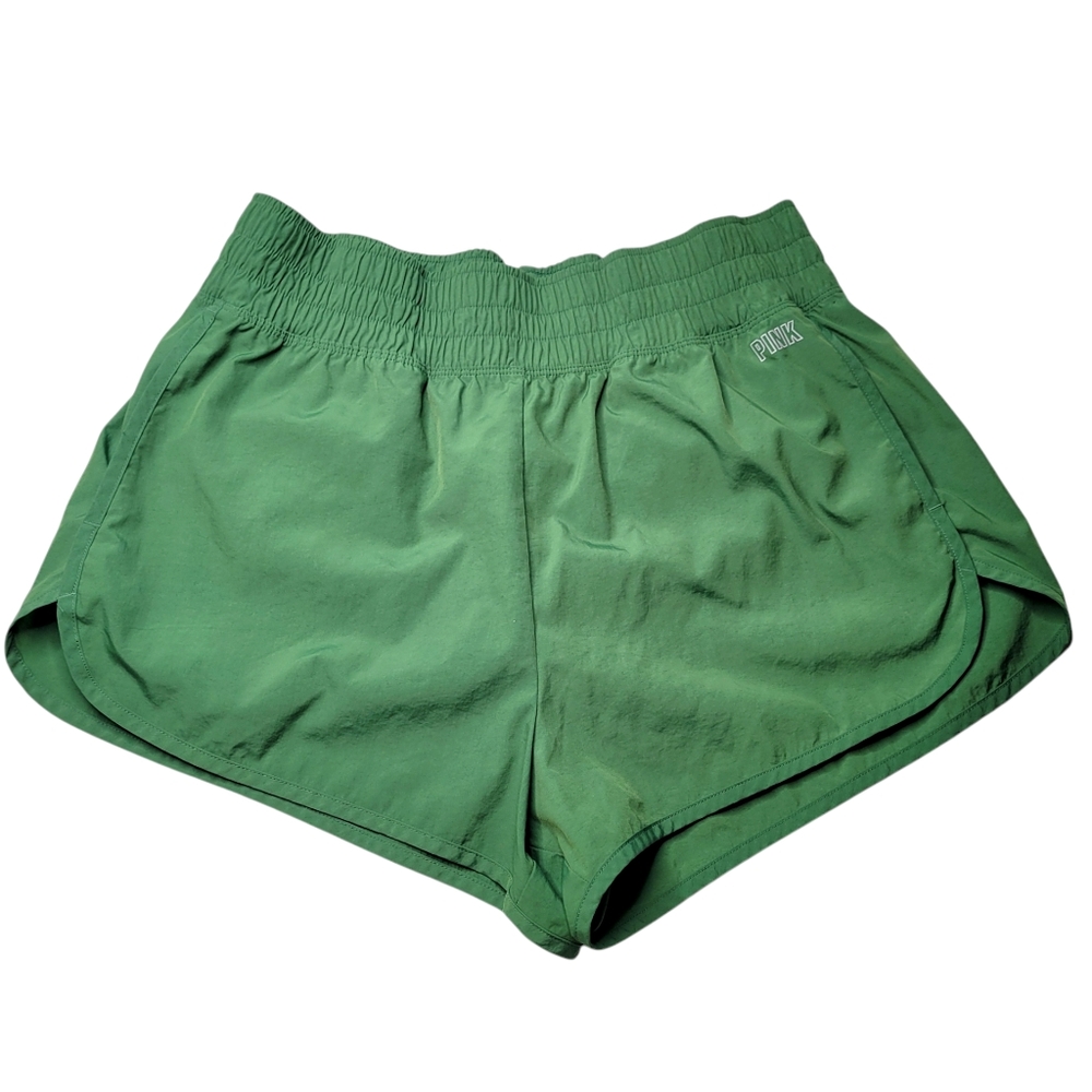 Victoria's Secret PINK Running Shorts Green Sz Large High Waisted Lightweight